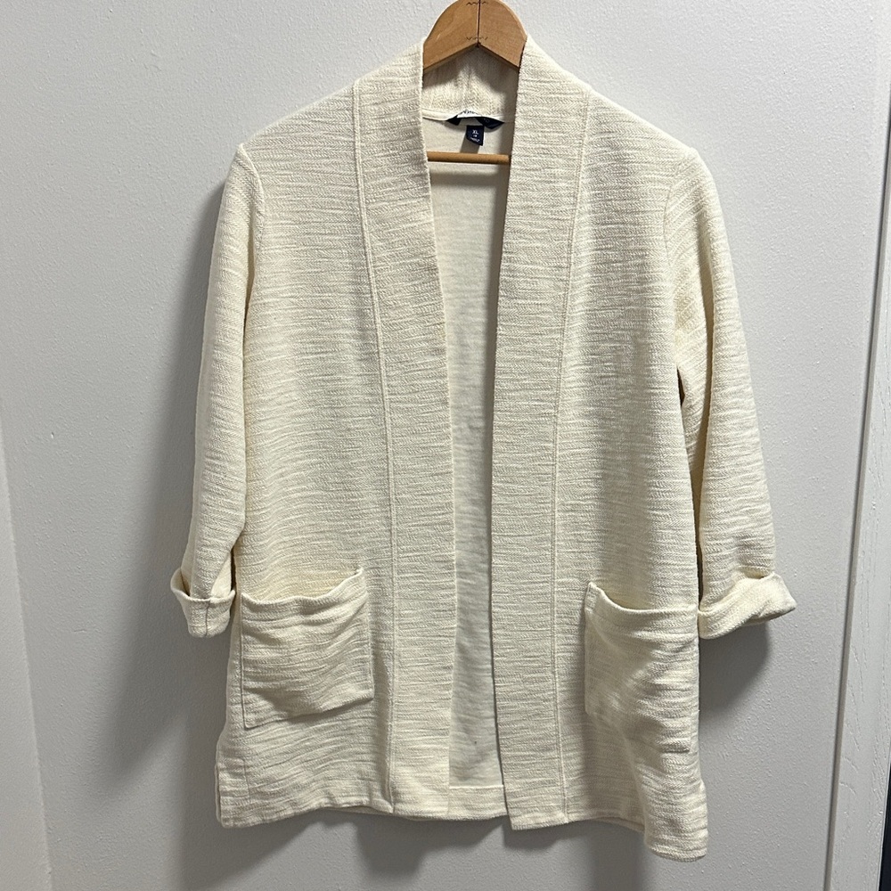 Lands' End Cream Textured Cardigan